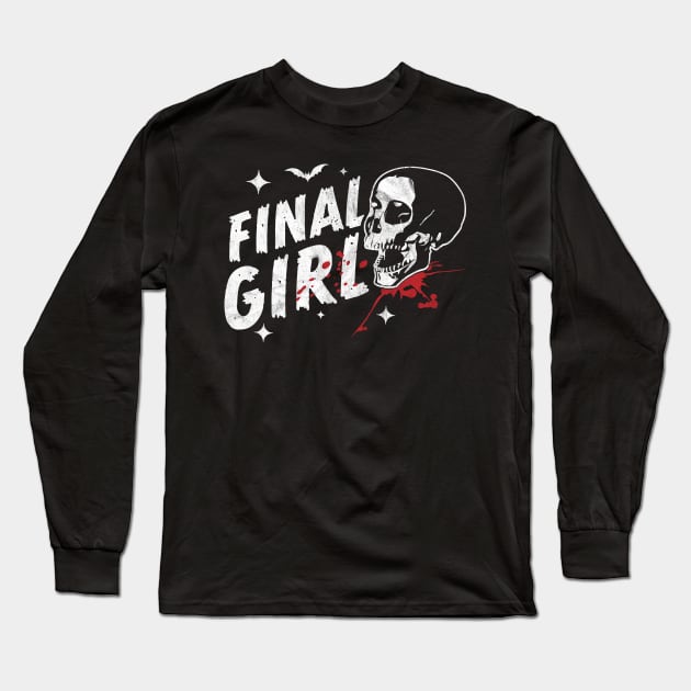 Final Girl Horror Movie Trope Slasher Film Skull Halloween Long Sleeve T-Shirt by OrangeMonkeyArt